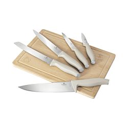 Berlinger Haus Set de 6 couteaux crème mat avec planche à découper en bambou, Sahara Collection