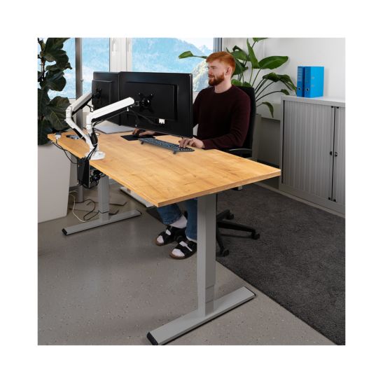 Contini Table de bureau réglable en hauteur 180 x 80cm imitation chêne / châssis gris foncé