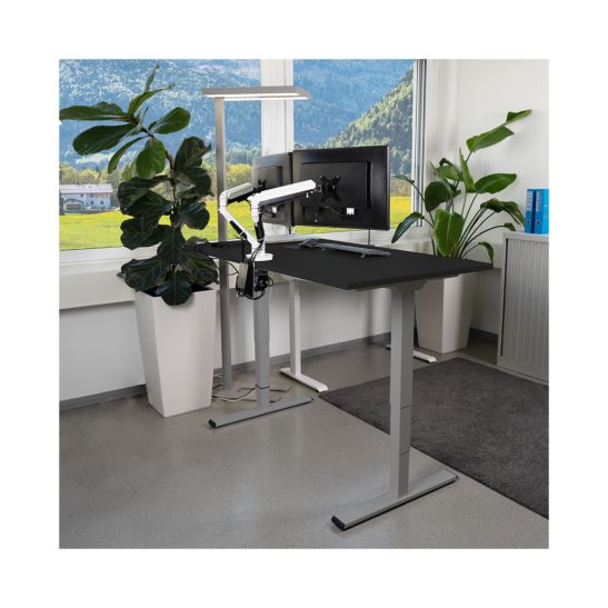 Contini Table de bureau réglable en hauteur 160 x 80cm noir / châssis gris foncé
