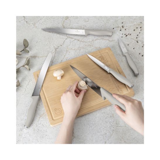Berlinger Haus Set de 6 couteaux crème mat avec planche à découper en bambou, Sahara Collection